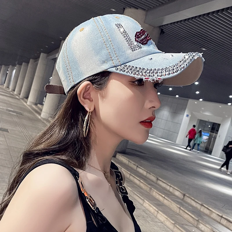 Fashion Baseball Cap For Women Retro Rhinestone Letter Hat Summer Sun Caps Snapback Hats Unisex Korean Trendy Casual Outdoor New