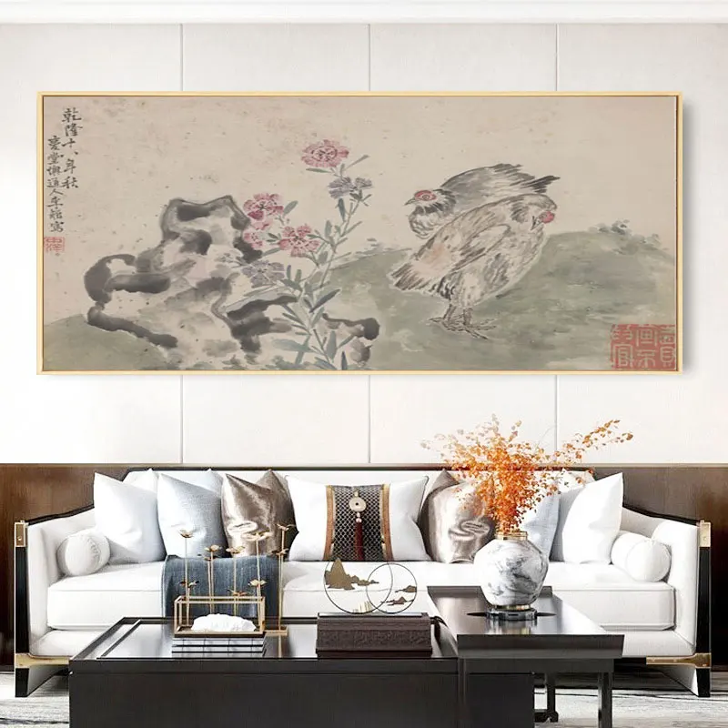 

Chinese Style Flowers and Bird Painting Bird Singing on Plum blossom Artistic Beauty Picture Canvas Posters for Home Decoration