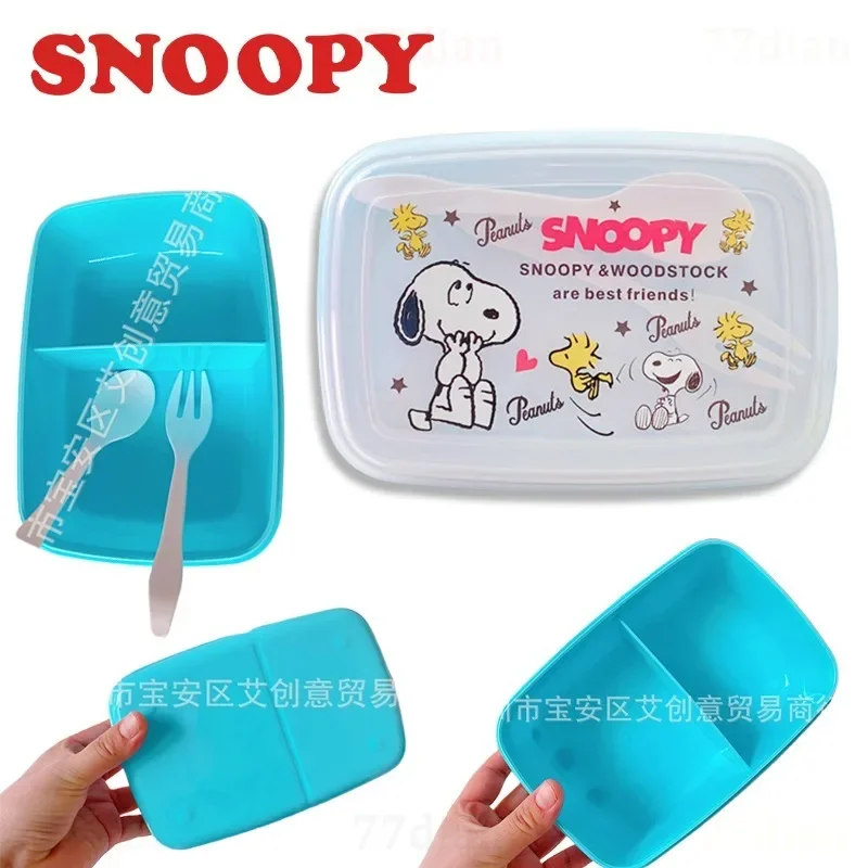 Snoopy pudełko na Lunch kreskówka pojemnik do przechowywania żywności z zastawa stołowa Anime z tworzywa sztucznego dla dzieci szkolne biuro sałatka