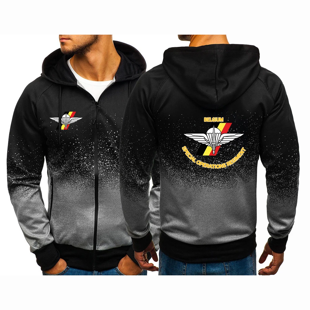 Leisure Hoodies Belgium Special Forces Special Operations Regiment Logo Print 2026 Spring And Autumn Men's Gradient Color Coat