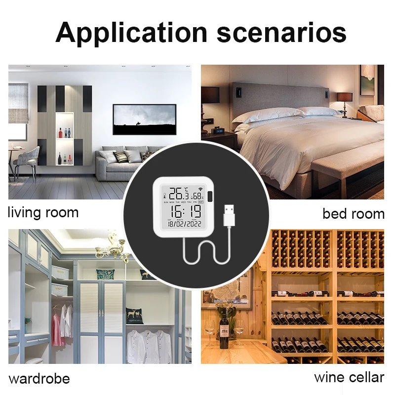 Sensor inteligente de temperatura y humedad con retroiluminación, dispositivo con WiFi, compatible con Alexa y Google Home, Tuya