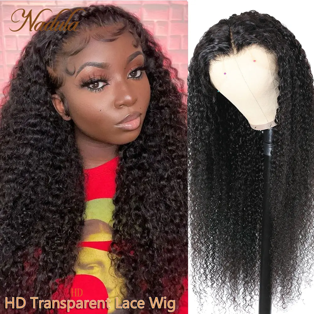 Nadula Human Hair HD Frontal 13x4 Curly Hair Transparent Lace Wigs 200% Lace Front Human Hair Wigs Pre Plucked with Baby Hair