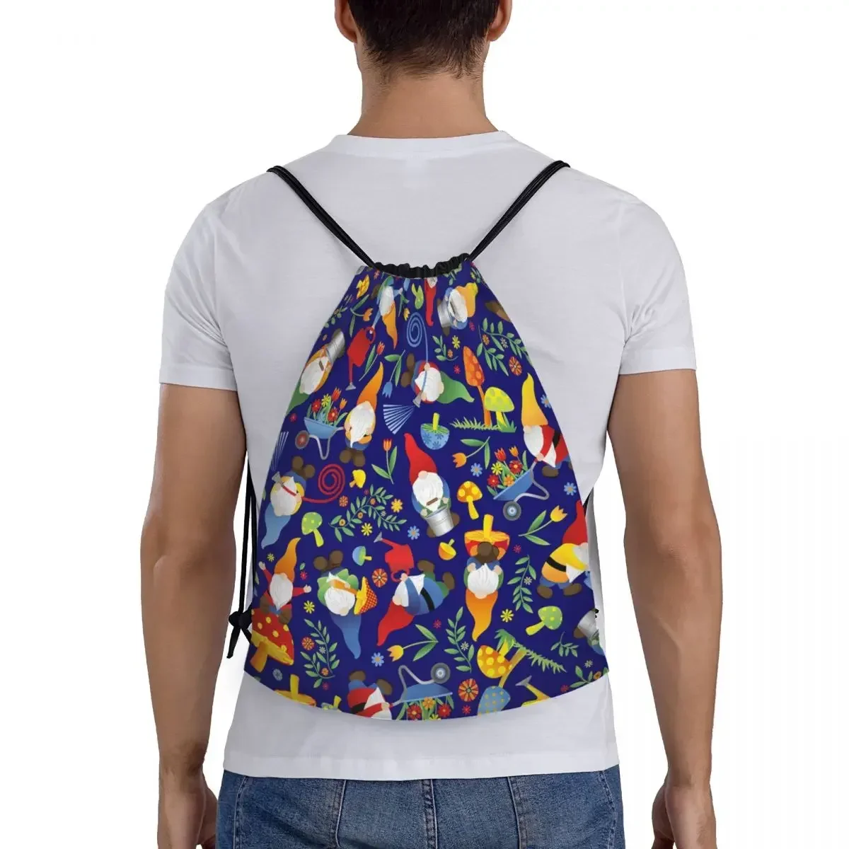 Benutzer definierte Garten Wald Gnome Blume Pilz Kordel zug Taschen Frauen Männer leichte Sport Gym Aufbewahrung rucksack