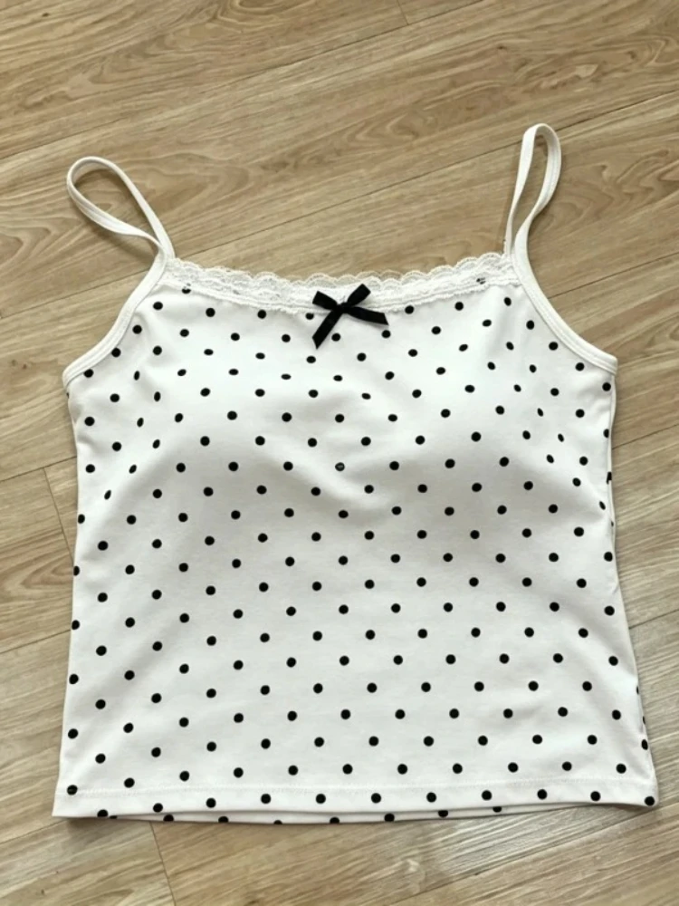Summer Korean Fashion Women Y2k Hot Girl Polka Dot Bandeau Top with Built-in Bra for Outer Wear Inner Layer Slimming Tank Tops