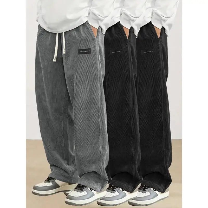 3 Pack Men's Loose Straight Corduroy Pants Vintage Style Comfortable Casual Trousers for Men And Women