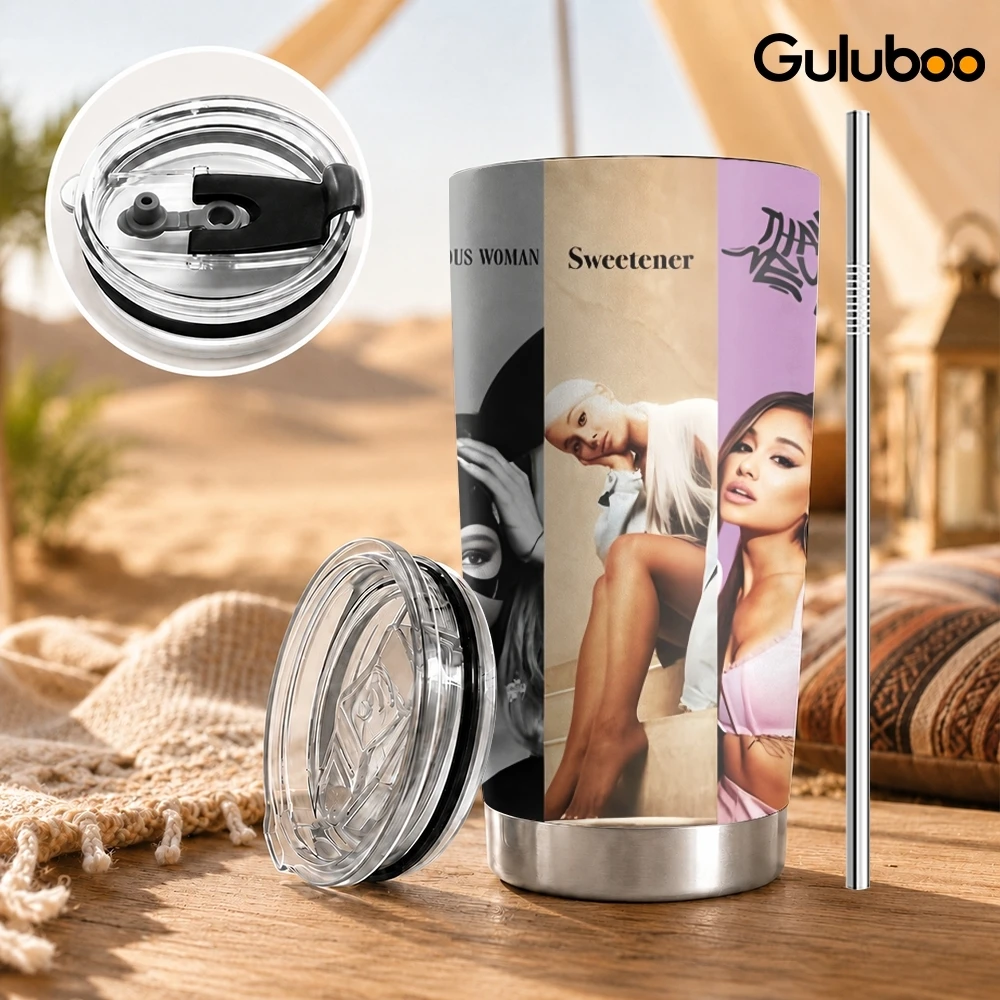 Singer A-ariana Grande Vacuum Flasks 20oz Insulated Coffee Tumbler with 2 Lids Reusable Straw Wall Stainless Steel Cup