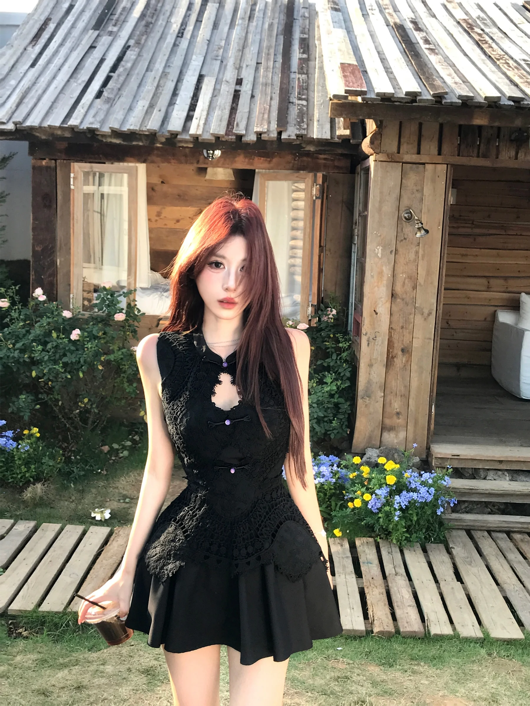 

Ele Bla Кружева с вырезом Дизайн Midi Dr Женская летняя мода Китайский Sle Mejiu Новая глава Single Dr