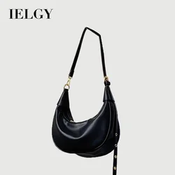 IELGY Texturized Niche Underarm Bag Women's Large Capacity Soft Leather Black Hot Girl Crossbody Bag All-match Dumpling Bag