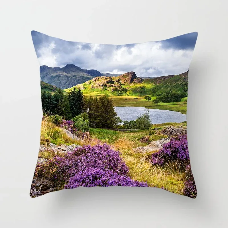 Funda de almohada con diseño de paisaje Natural para decoración de oficina, cubierta de cojín de lujo para decoración del hogar