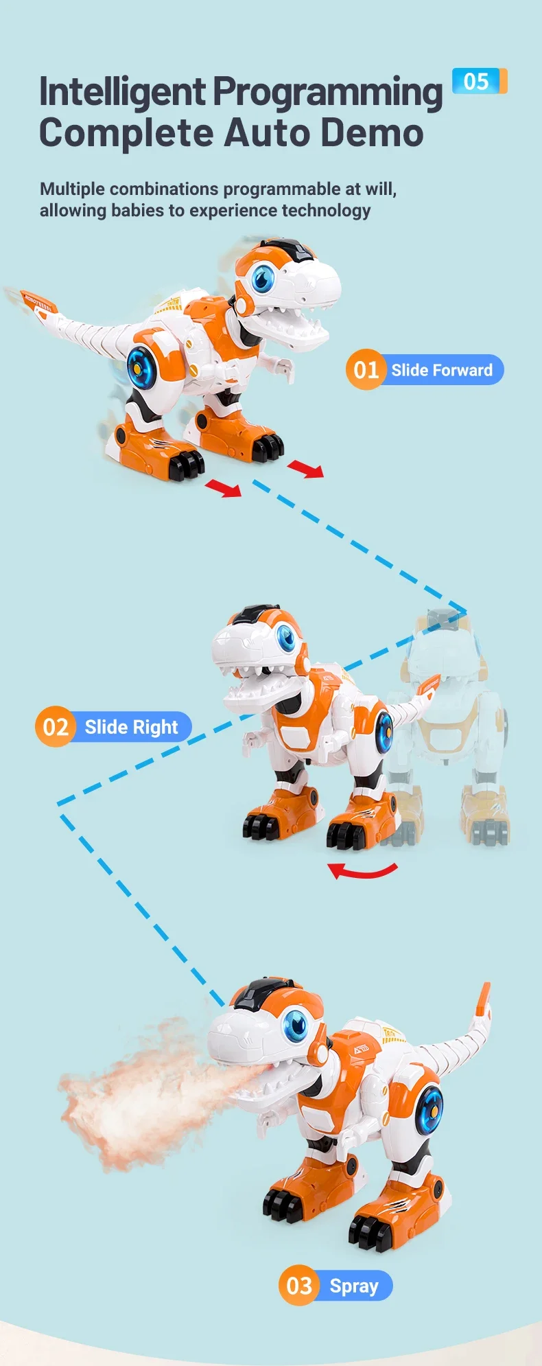 67CM Large Electric Simulation Spray Walking Remote Control Dinosaur Programmable Touch-sense Music Song Robot RC Dinosaur Robot