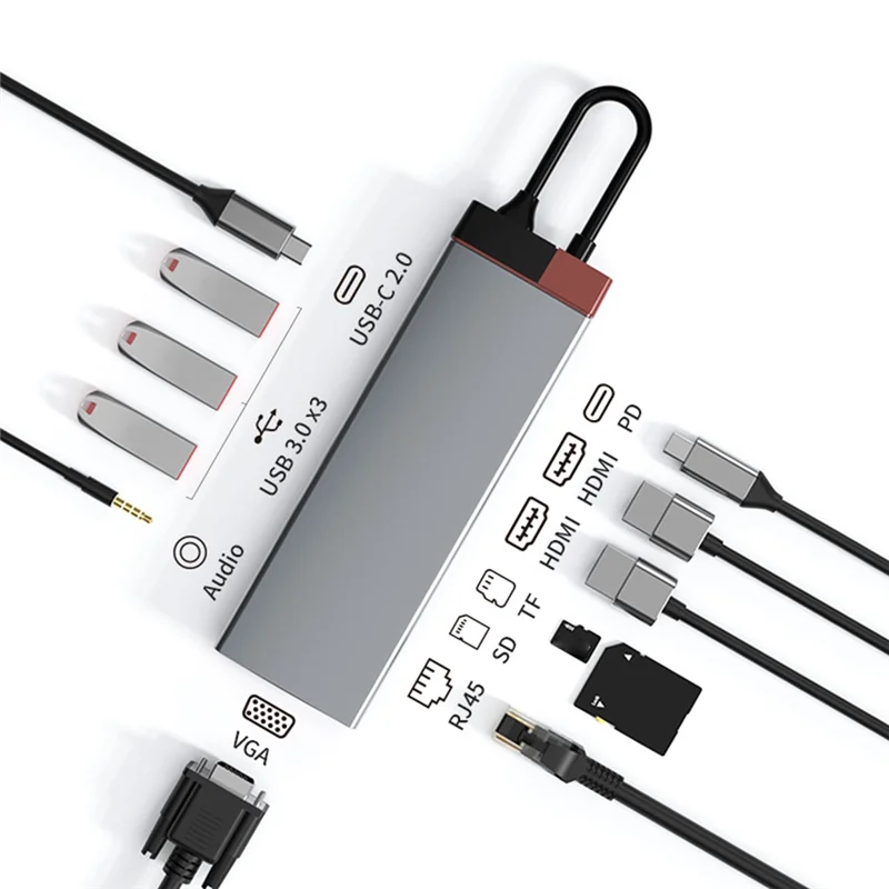 Type-C Docking Station Type C 12In1-BS12A Hub Gigabit Ethernet Port + Dual  For Computers And Mobile Phones