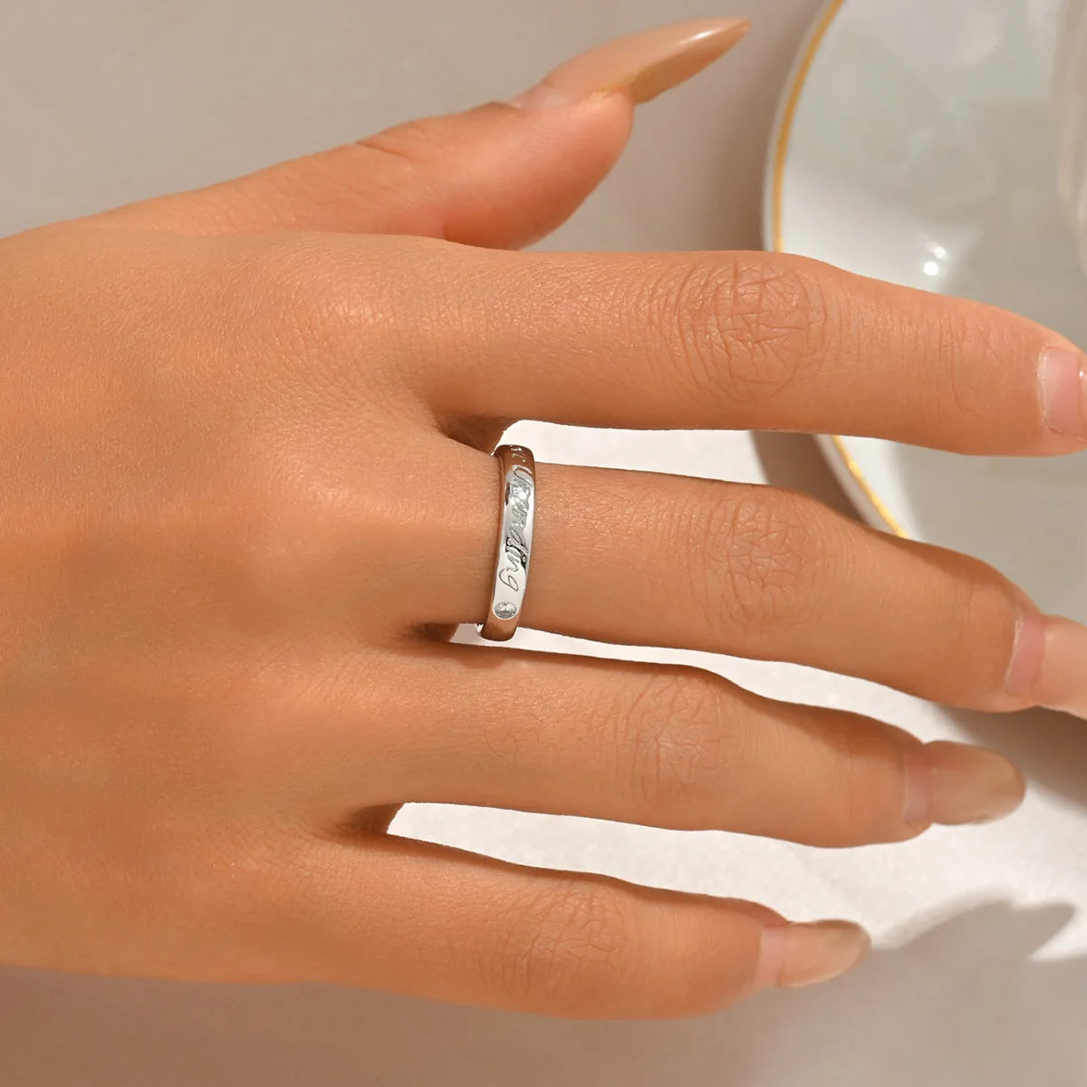 Moissanite Promise Ring Endless Love Engraved Wedding Band S925 Sterling Silver D Color VVS1 GRA Certified Gift for Women