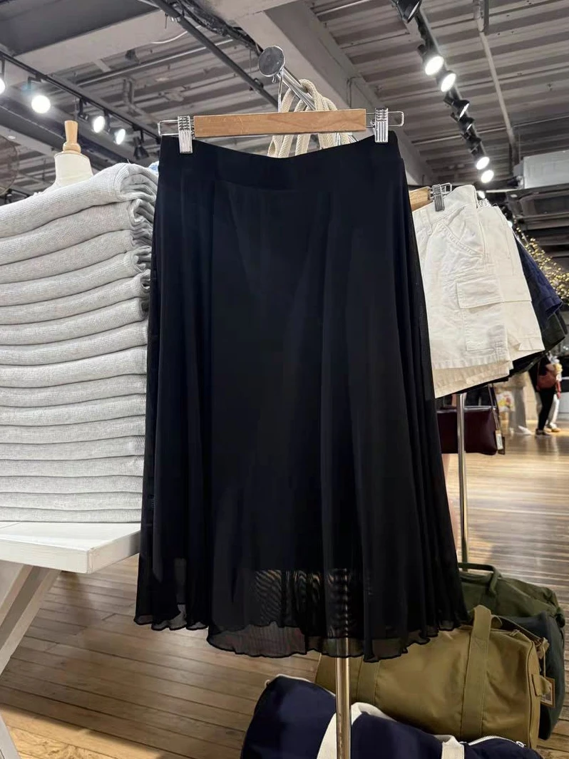 

Сетчатая юбка длиной до колена с грибковым подолом, летняя юбка трапециевидной формы с низкой талией, длинные женские повседневные черные женские юбки в консервативном стиле, новые