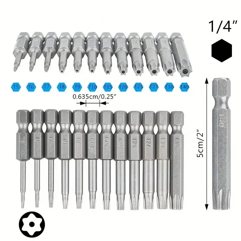 12pcs Torx Screwdriver Bit Set, Magnetic 1/4