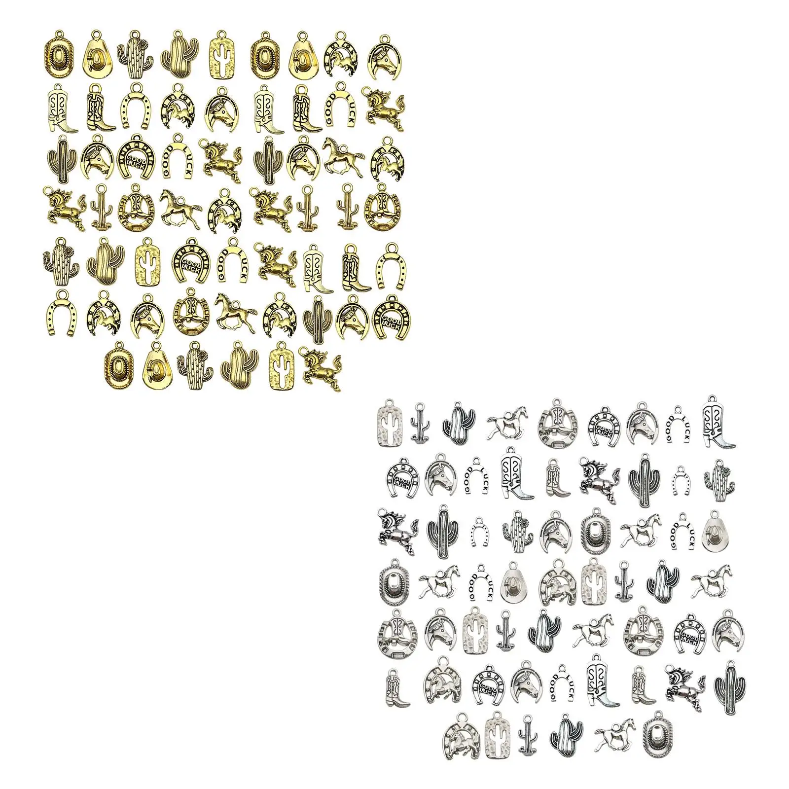 60Pcs Western Pendants DIY Findings Zinc Alloy Dangle Charms Vintage for Jewelry Making Keychain Bag Pendants