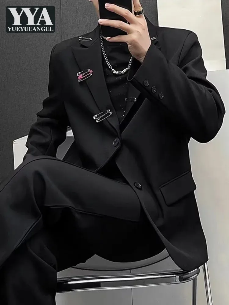 

Designer Mens Casual Black Suit Jacket Single Breasted Loose Spring Autumn High Street Men Coat Long Sleeve Fashion Blazers Tops