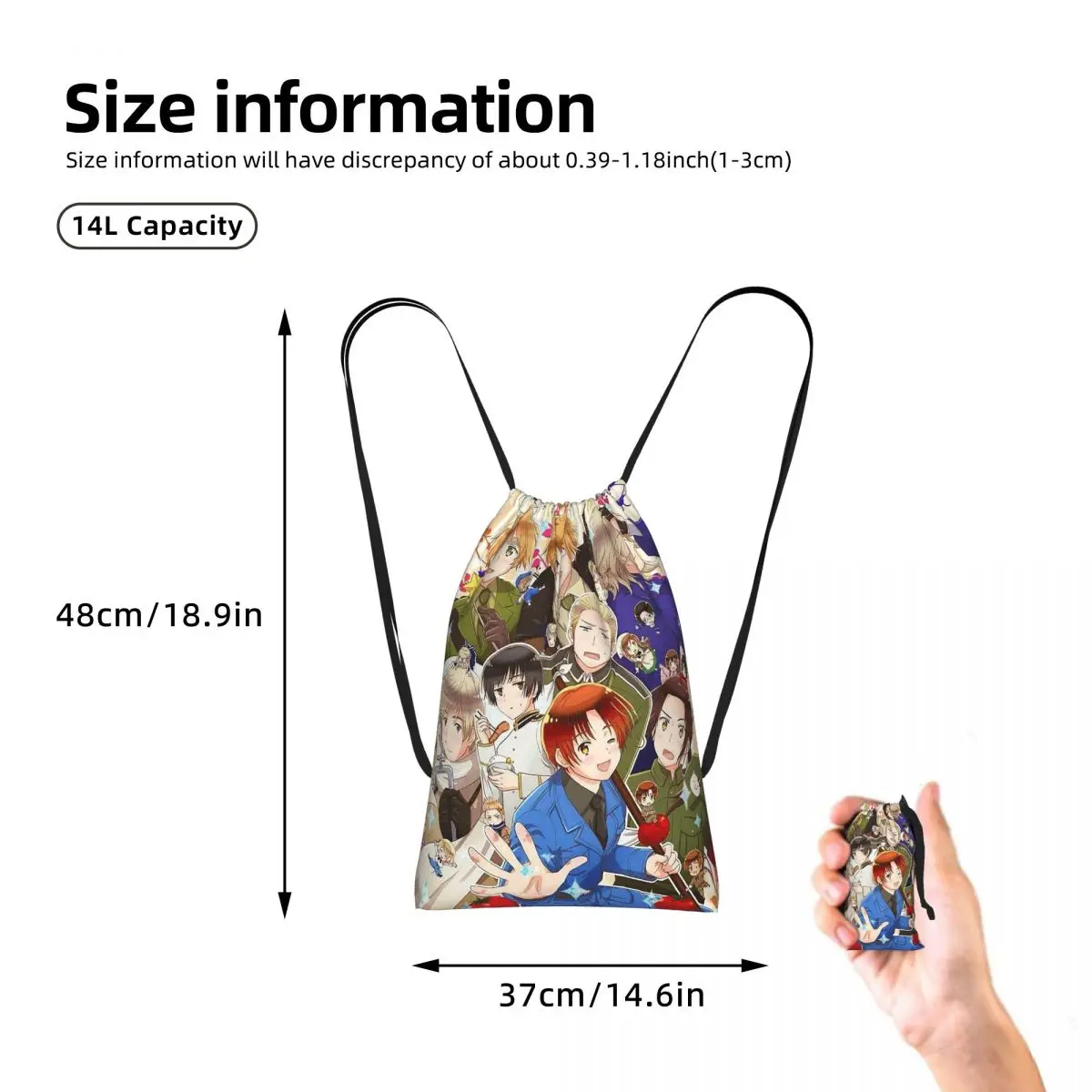 Hetalia Group World Stars Drawstring Backpack Sports Gym Bag Portable Travel Drawstring Bag for Men Women