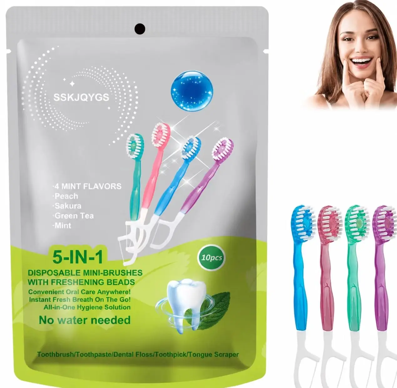 2-in-1 Bead Toothbrush with Dental Floss, Fresh Breath Oral Cleaner for Travel Daily Use