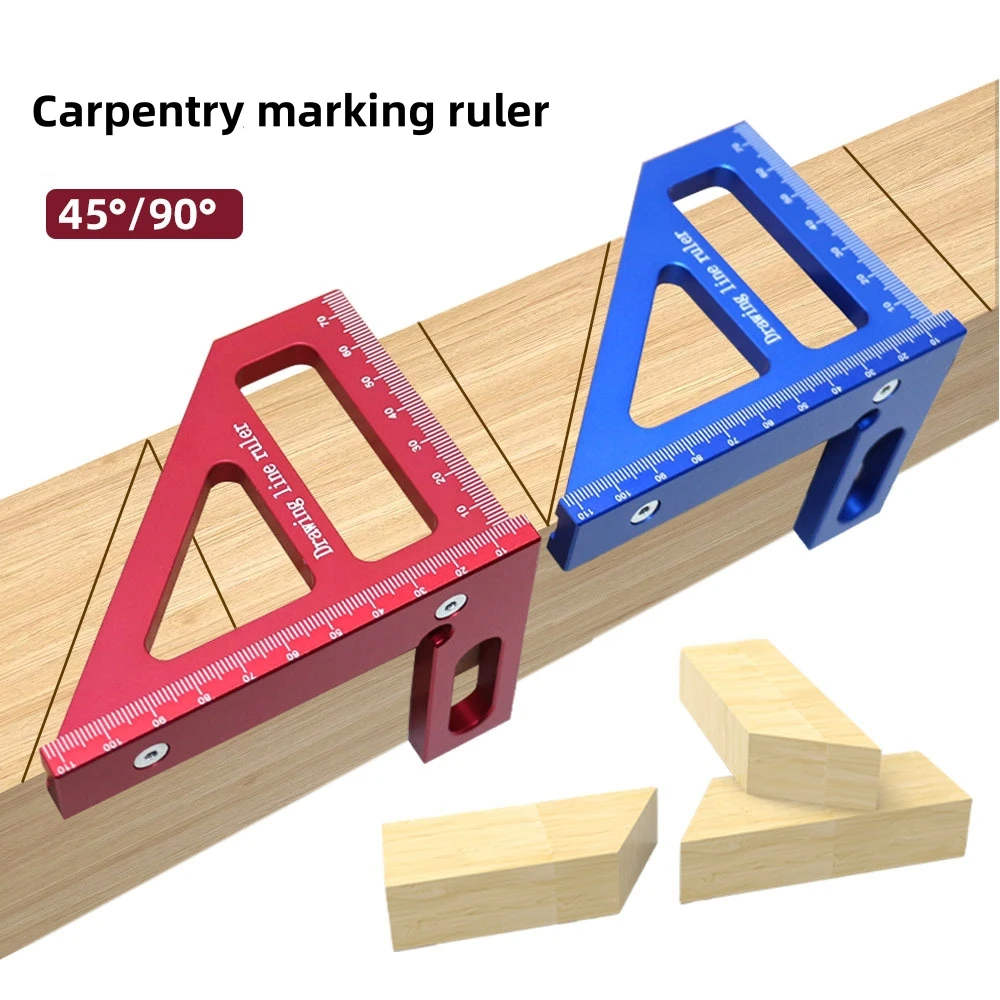 

Aluminum Alloy Red Miter Triangle Ruler 45°/90° Woodworking Square Protractor - 3D Multi Angle Layout Measuring Tools