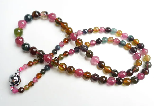 Natural Colorful Tourmaline Clear Round Beads Necklace 4-9mm Clear Pendant Beads Crystal Women Rainbow Tourmaline AAAAAA