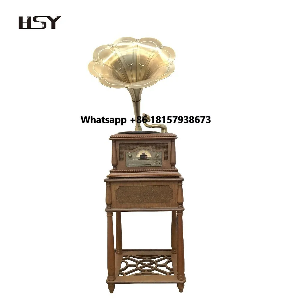 

Nostalgic Standing Wooden Gramophone Nostalgic Turntable CD Player Gramophone Player with Desk Wholesale