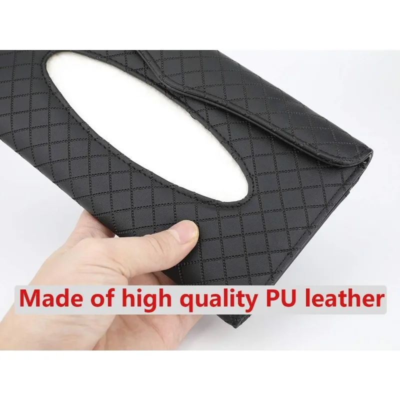 Premium PU Leather Sun Visor Car Tissue Holder Easy Access Backseat Truck Universal Fit Black - view 3