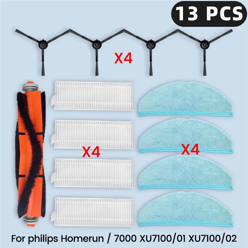 CYCLI-For Homerun Serie 7000 XU7100/01 XU7100/02 Replacement Parts Filter Main Side Brush Mop Cloth Accessories