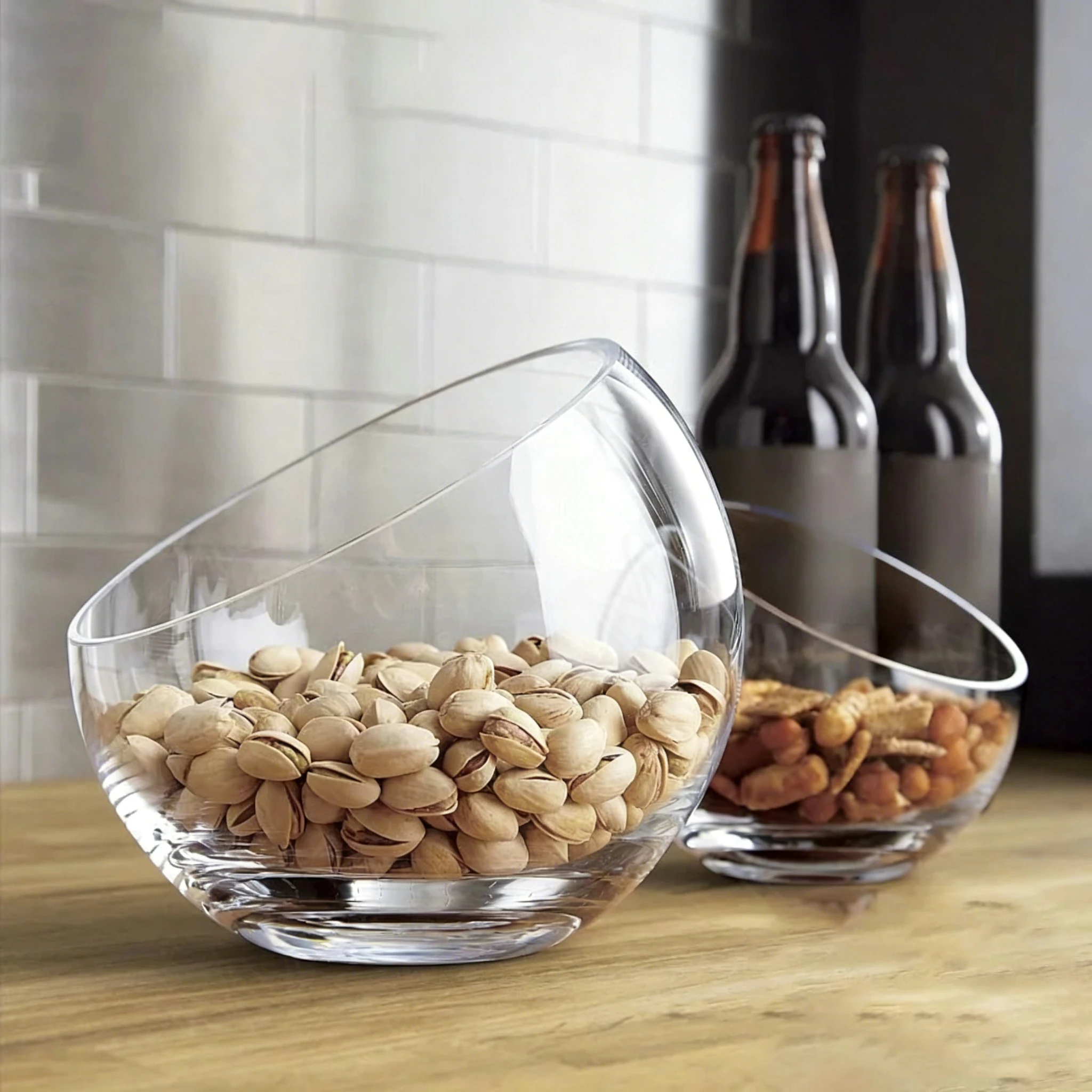Transparent Inclined Glass Candlestick Creative Wide-mouth Uncovered Desktop Snack Storage Box Bedroom Accessories Modern