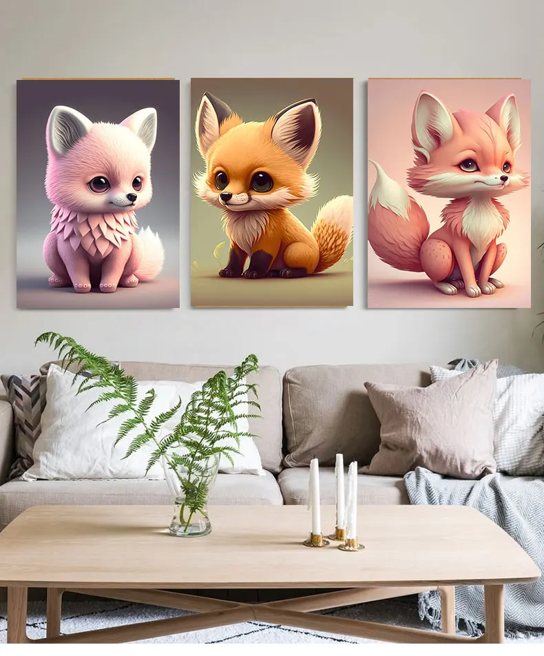 Animal Cute Clever Fox 3D Posters and Prints Children Like Wall Art Picture Living Room Home Decor Gifts Modern Canvas Painting