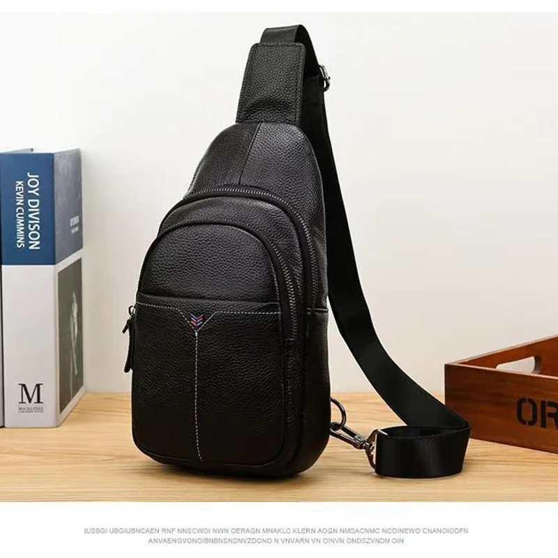 

Men's Fashionable Casual Leather Chest Bag, High-Quality Cowhide Crossbody Bag, Backpack, Multifunctional Mobile Phone Bag