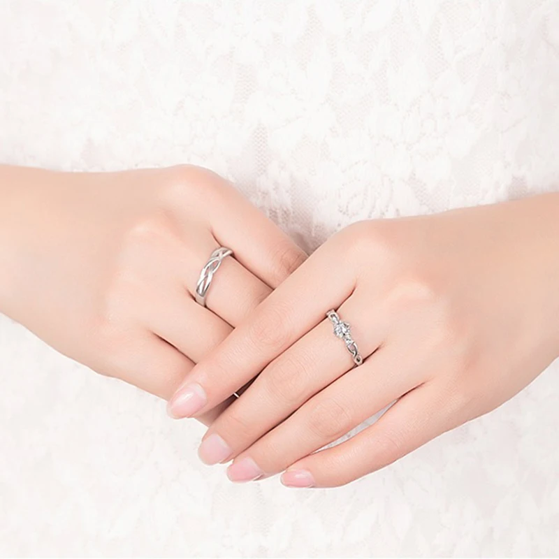 Lady's 925 Sterling Silver Fashion Jewelry New Crystal Zircon Couple Rings For Men XY0348 - Image 2