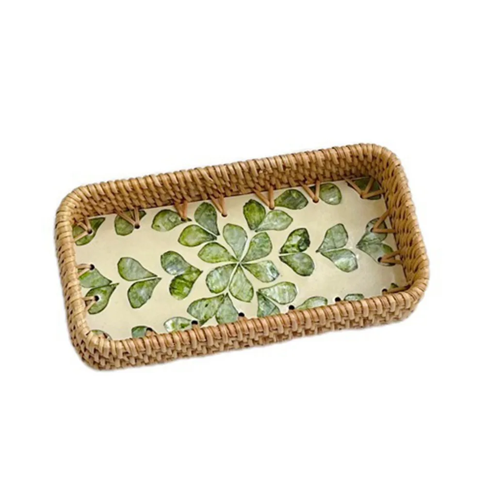 

Hand Woven Splicing Shell Rattan Basket Colorful Household Weaving Fruit Basket Decorative Handmade Rattan Shell Tray