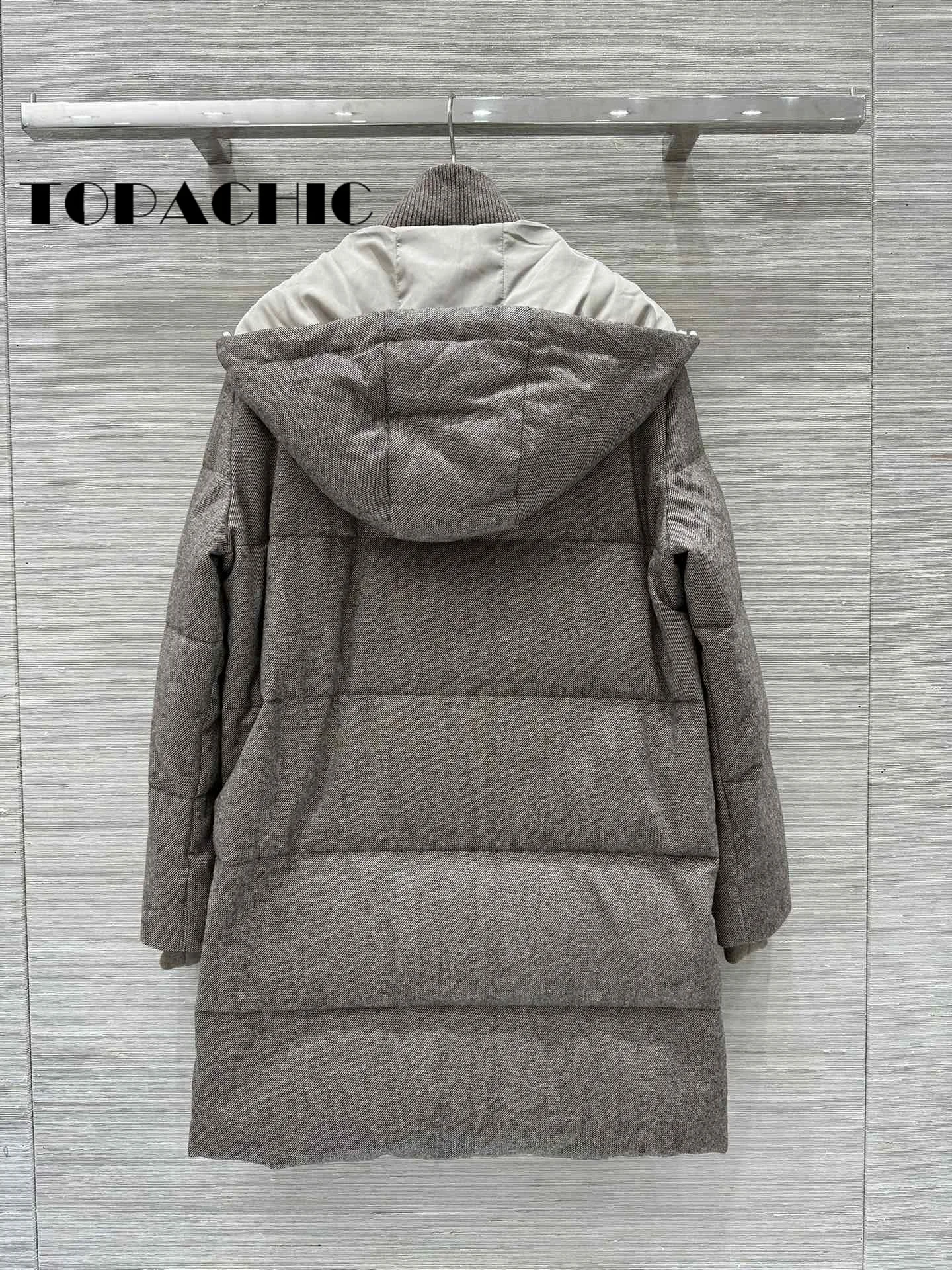 9.25 TOPACHIC-Women High Quality Knit Collar Spliced Goose Down Coat Fake Tow Piece Long Sleeve Hooded Thick Keep Warm Outerwear