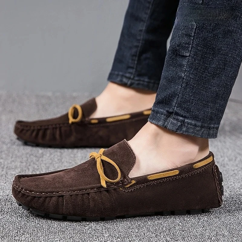 Fashion2025 Mens Moccasin Gray Brown Black Loafers Men Leather Shoes Luxury Designer Brand Sneakers Flats Slip on Lightweight