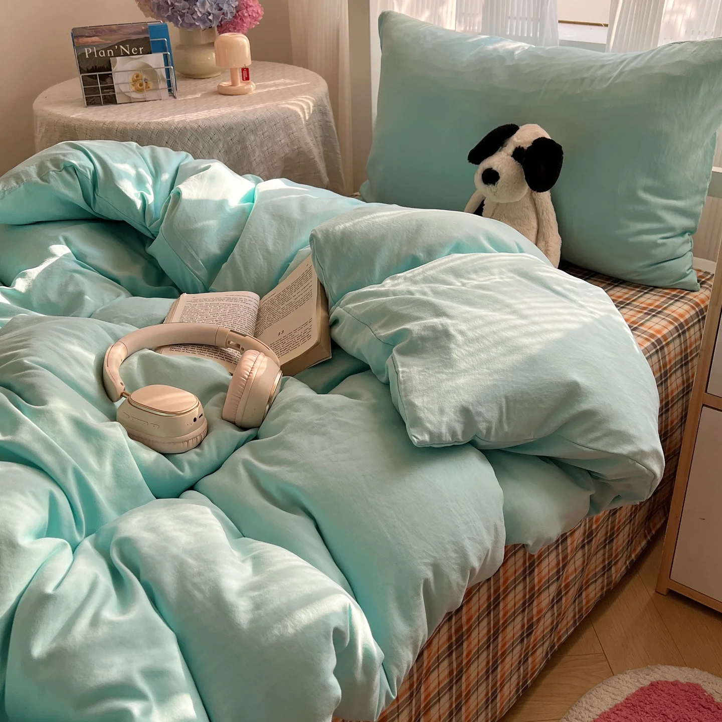 Bettwäsche-Set, doppellagiges Garn, INS, für Mädchen, Pilz, weiche gewaschene Baumwolle, Bettlaken, Queen-Size-Bett, Bettwäsche-Set, Kissenbezug, Bettlaken – Detail 12