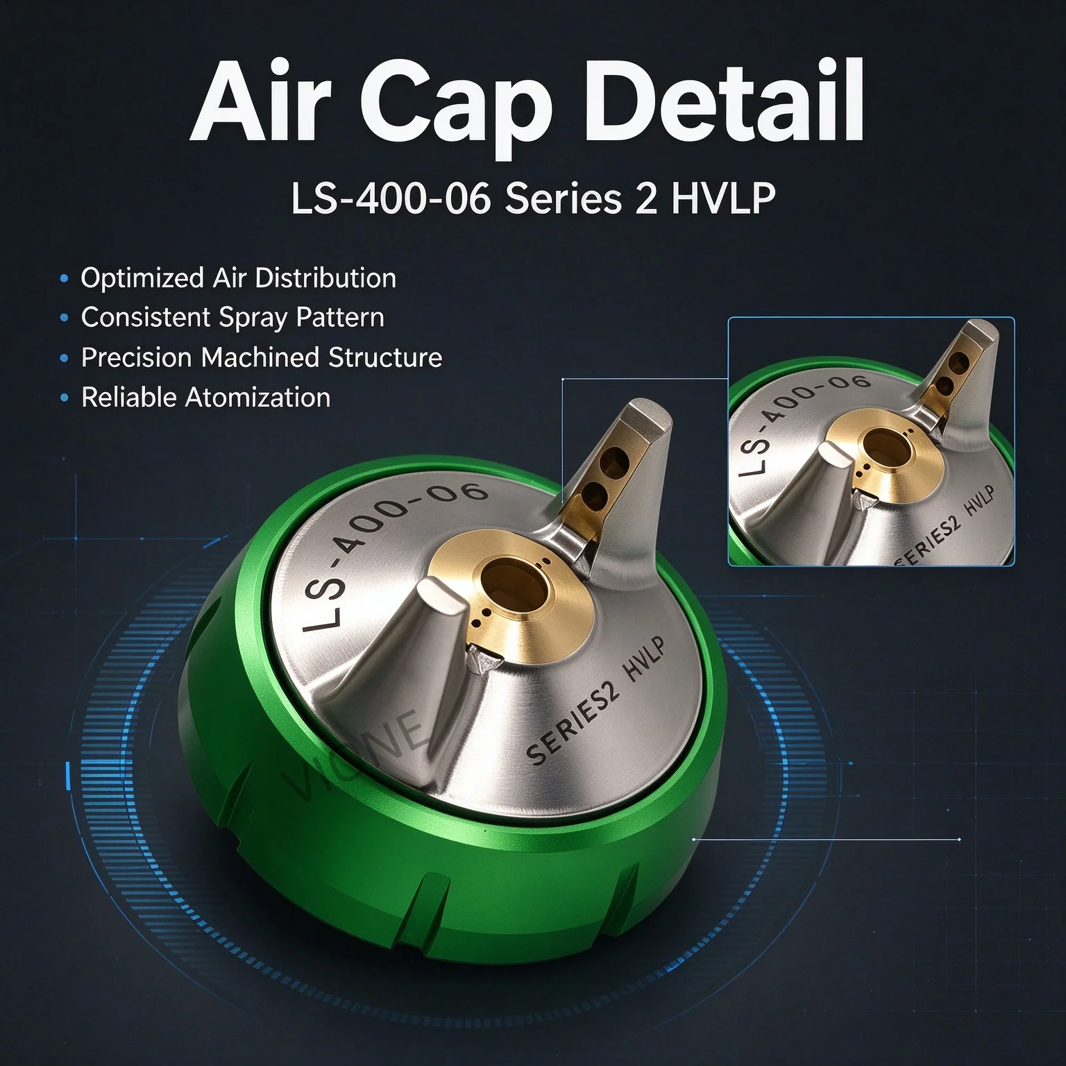 LS-400-06 Air Cap, Needle & Nozzle Set Japan Wide spray coverage Compatible with the LS-400-ET/ETS series General