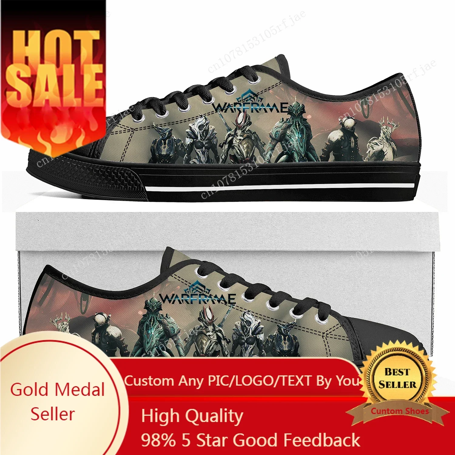 Hot Cartoon Game Warframe Low Top Sneakers Womens Mens Teenager Shoes Casual Fashion Tailor Made Canvas Sneaker