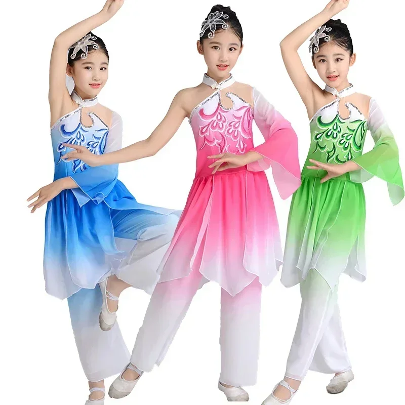 Chinese Stijl Klassieke Yangkong Danskleding Kinderparaplu Danskleding Oude Folk Podiumdansen Jurk Oefenkleding