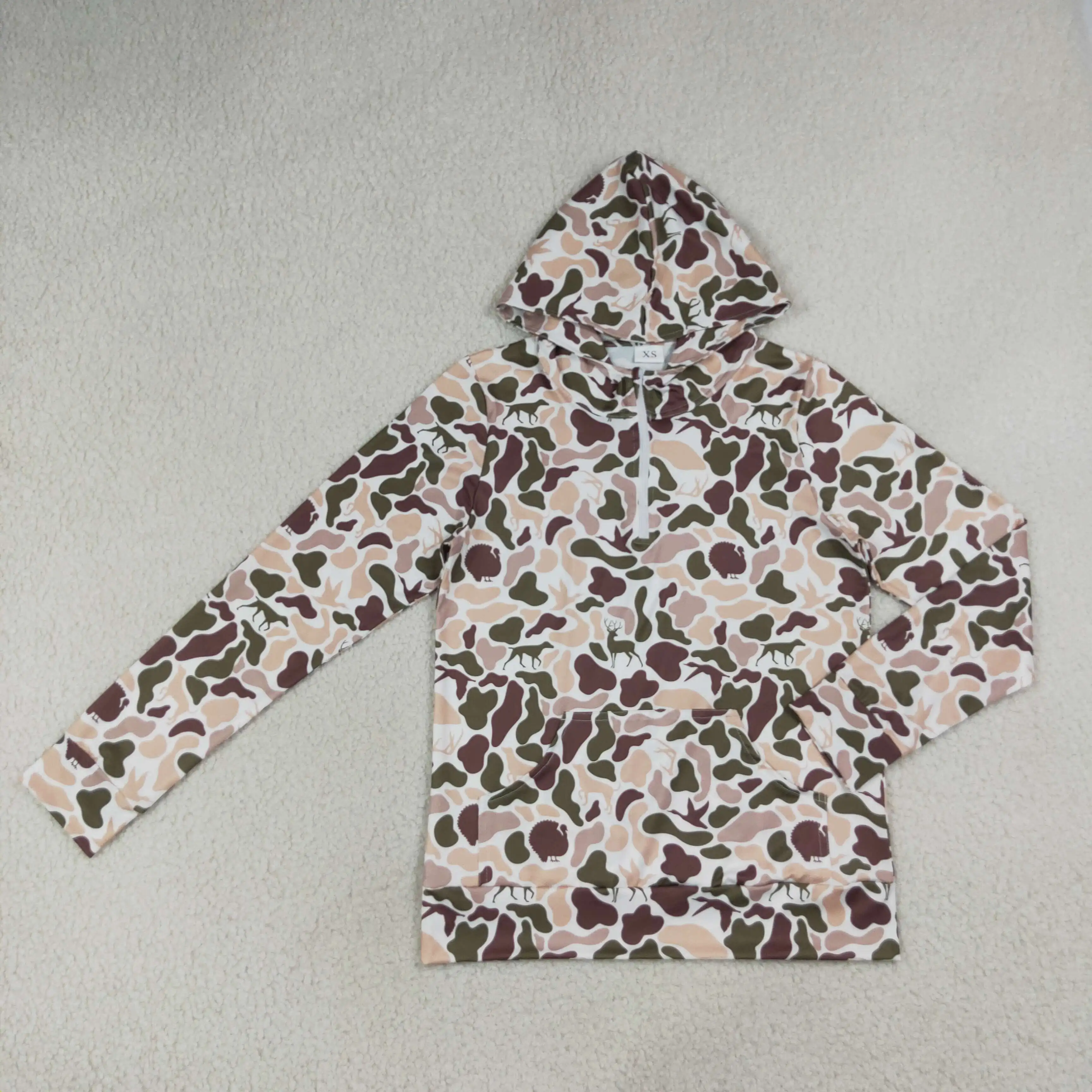 Wholesale Long Sleeves Adult Women Zipper Ducks Dogs Shirt Camo Print Pocket Pullover Clothing