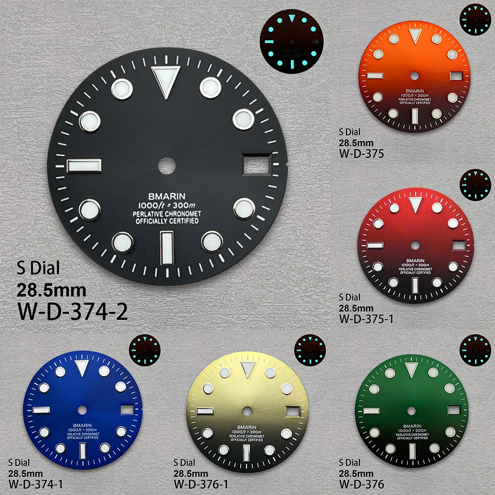 

28.5mm S Logo SUB Sunburst Dial Fit NH35/NH36/4R/7S Japanese Movement Ice Blue Luminous Watch Modification Accessories