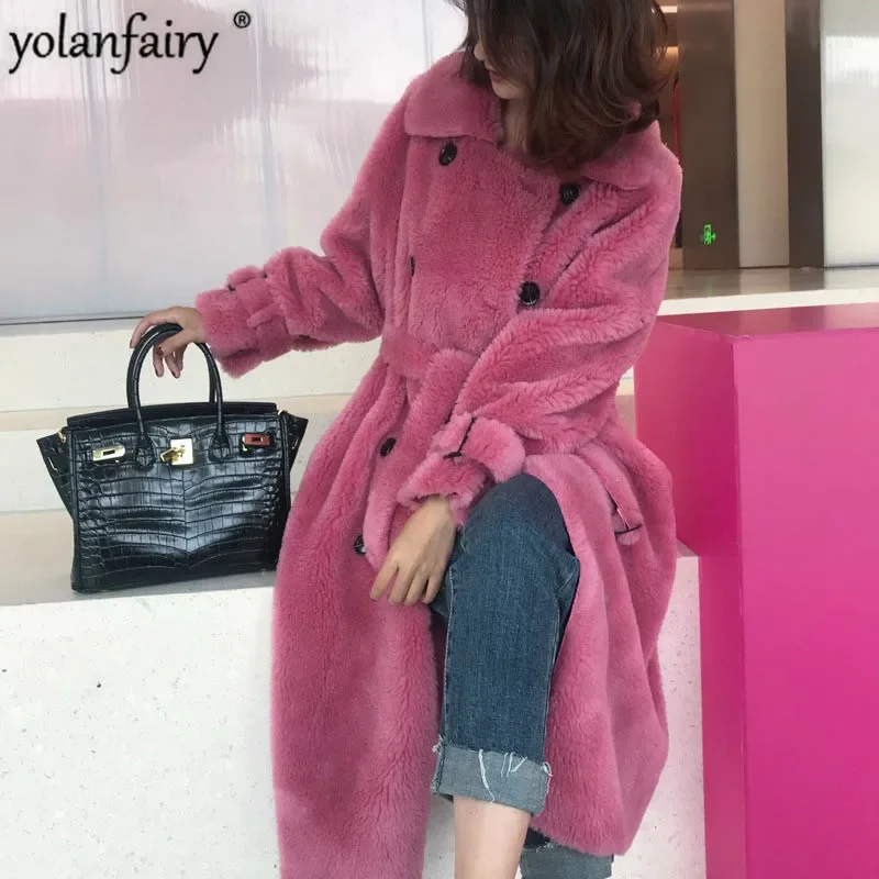 

Real Fur Coat Women Lamb Fur Jacket Winter Coat Women Korean Warm Woolen Overcoat Long Abrigos Mujer Invierno 2020 BL-628 YY532