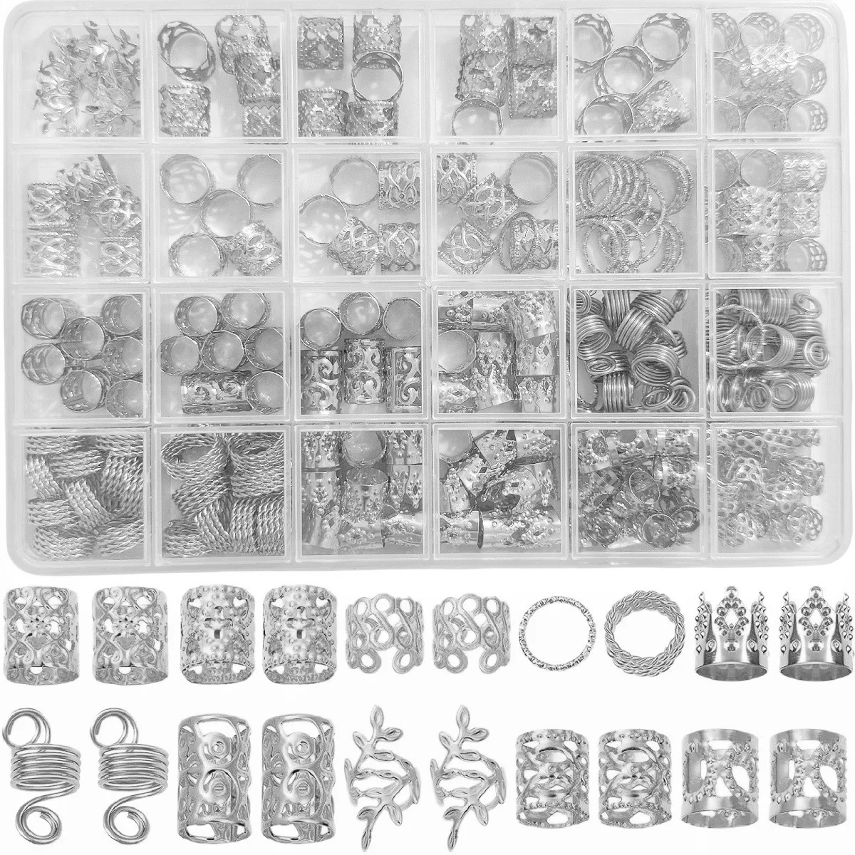 220PCS Metal Gold Spring Braid Rings Set DIY Dreadlock Hair Beads for Extension Accessories Vintage Decor Portable Premium
