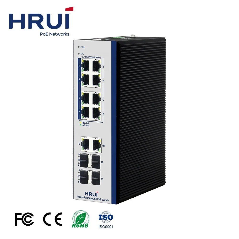 HRUI Competitive Price Ethernet Switch 8 Ports Gigabit L2+ Managed PoE Switch for Industry Network