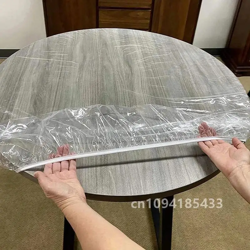 65-180cm Transparent Waterproof Round Elastic Edged Table Cover Pvc Home Simple Convient Kitchen Catering Protector Tablecloth