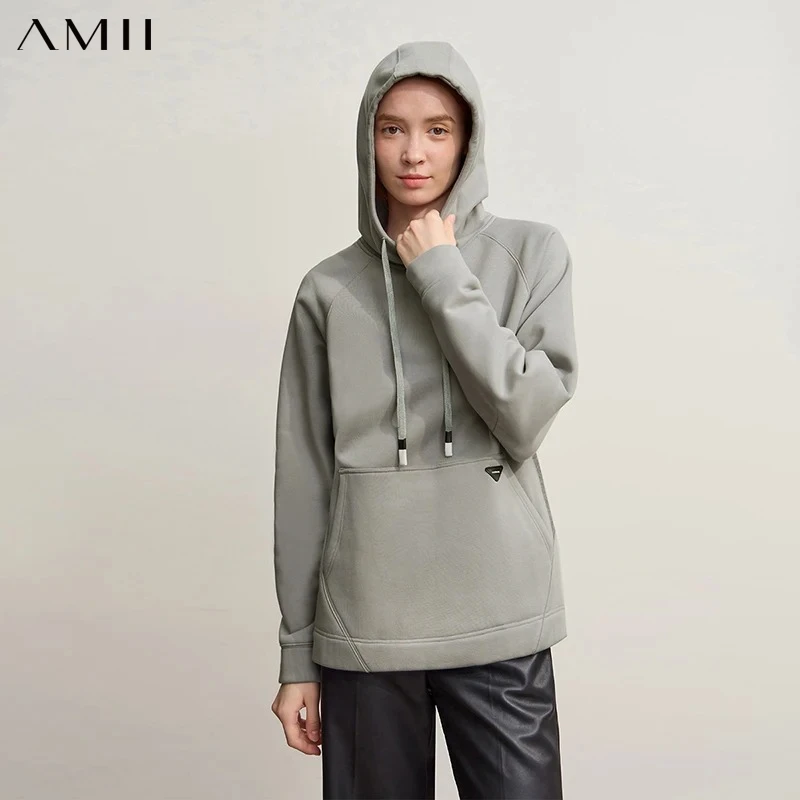 Amii Hooded Sweatshirts 2026 Winter New Loose Micro-elastic Long Sleeve Women's Hoodie Warm Versatile Sweatshirt Woman 12544111