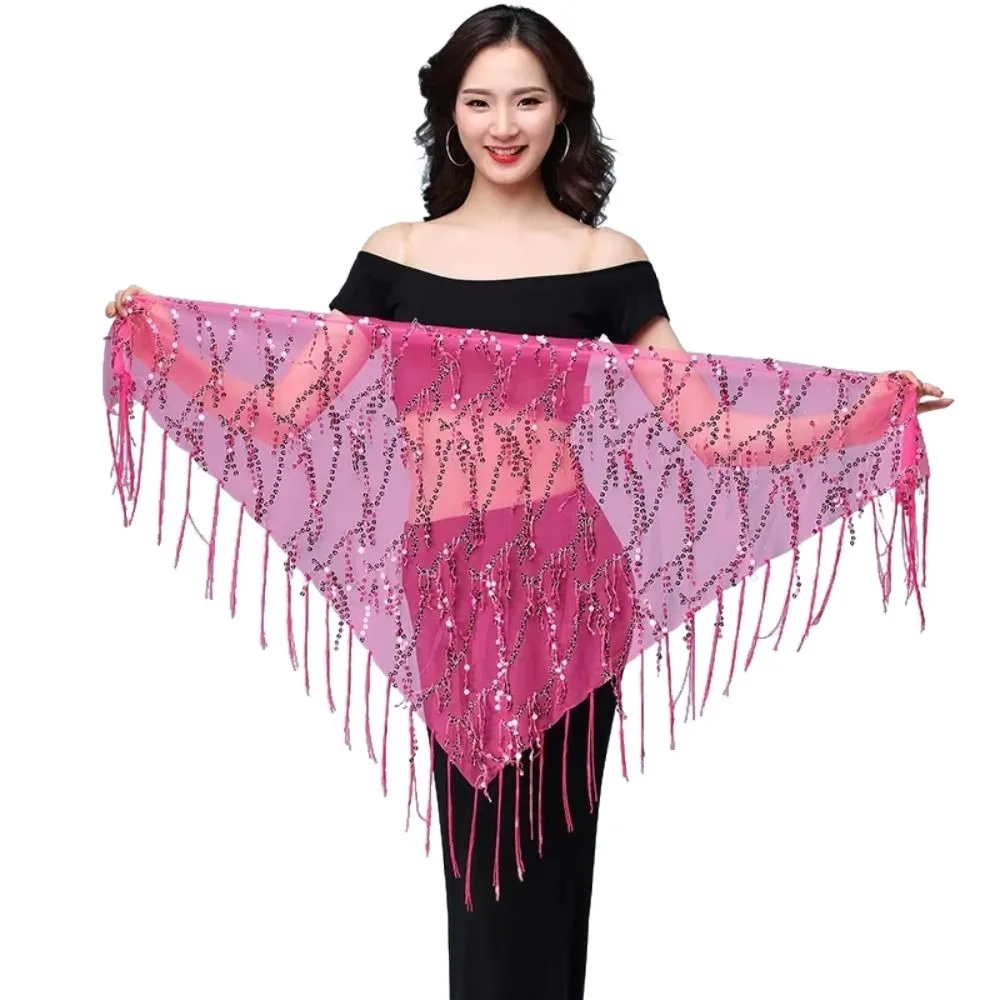 Glänzende Pailletten Bauchtanz Hüfttuch Quaste 6 Farben Frauen Taille Ketten Elegante Dreieckige Tanz Rock Taille Gürtel Tanz Kostüme