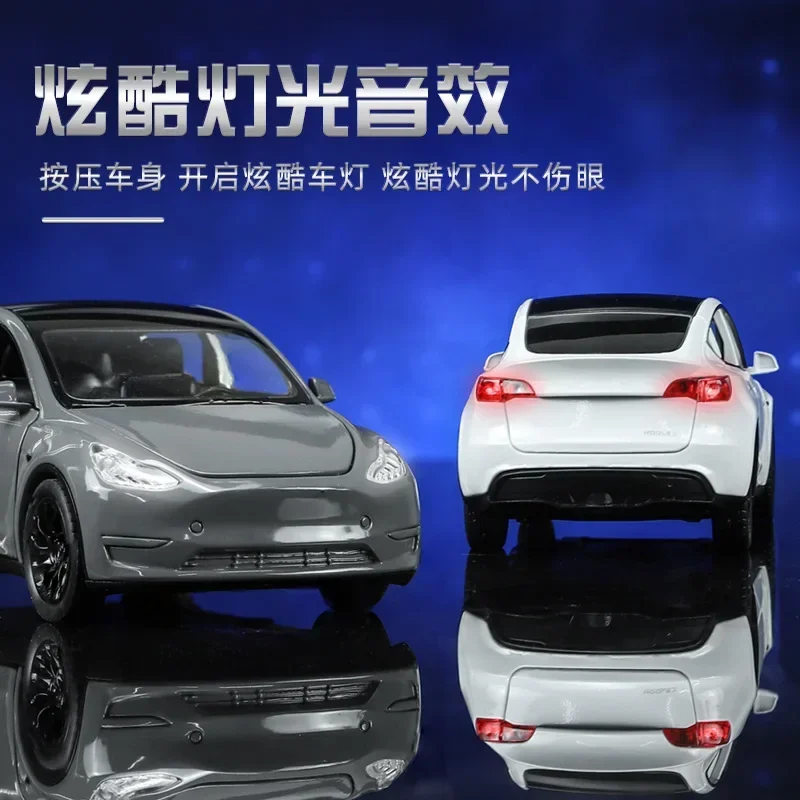 1:24 Tesla Model Y High Simulation Diecast Metal Alloy Model car Sound Light Pull Back Collection Kids Toy Gifts