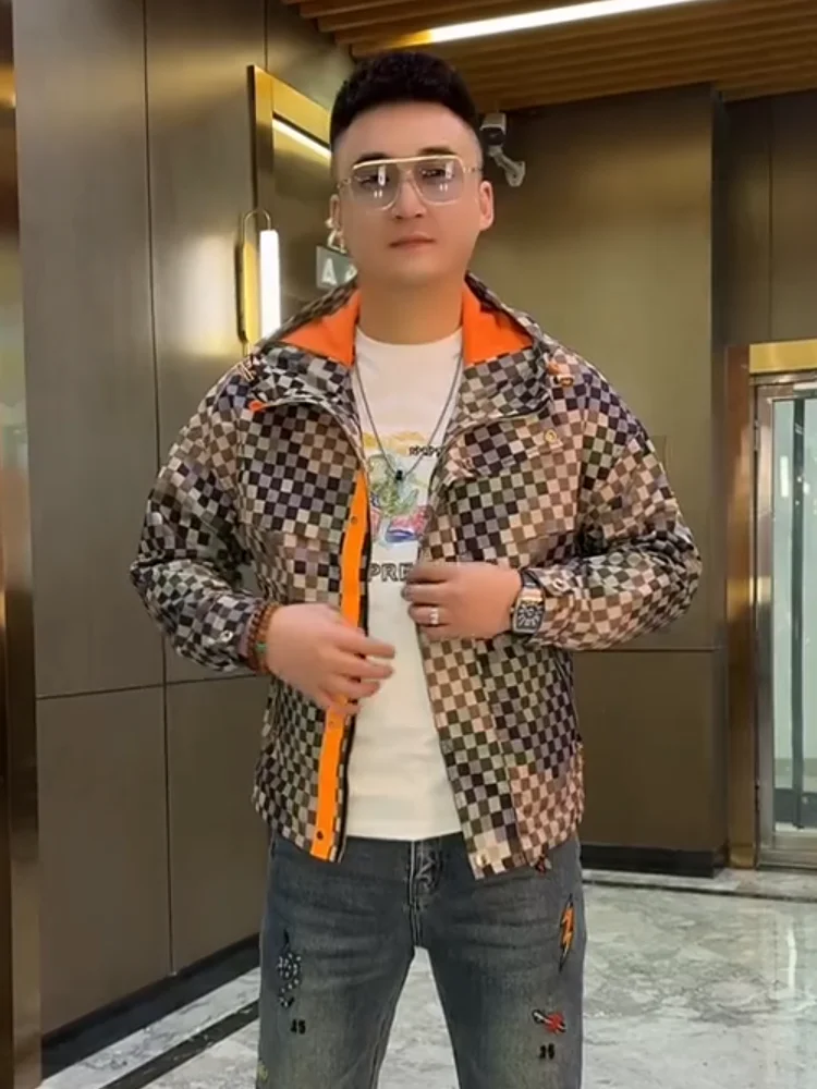 

Мужская клетчатая куртка с капюшоном: высококачественная, модная, весенне-осенняя новинка, удобная, стильная, молодежная, городская одежда