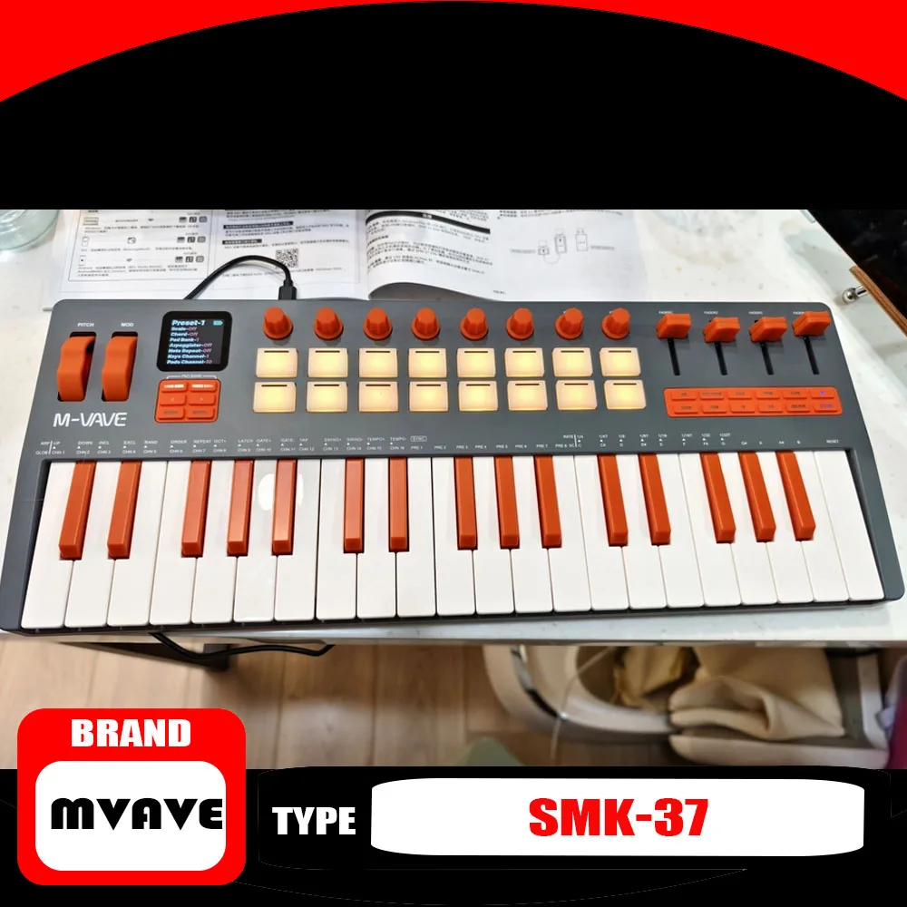 M-VAVE SMK-37 Pro Wireless MIDI Keyboard All-in-One Synth Workstation 37 Sensitive Keys 16 Drum Pads Hardware Controls Durable