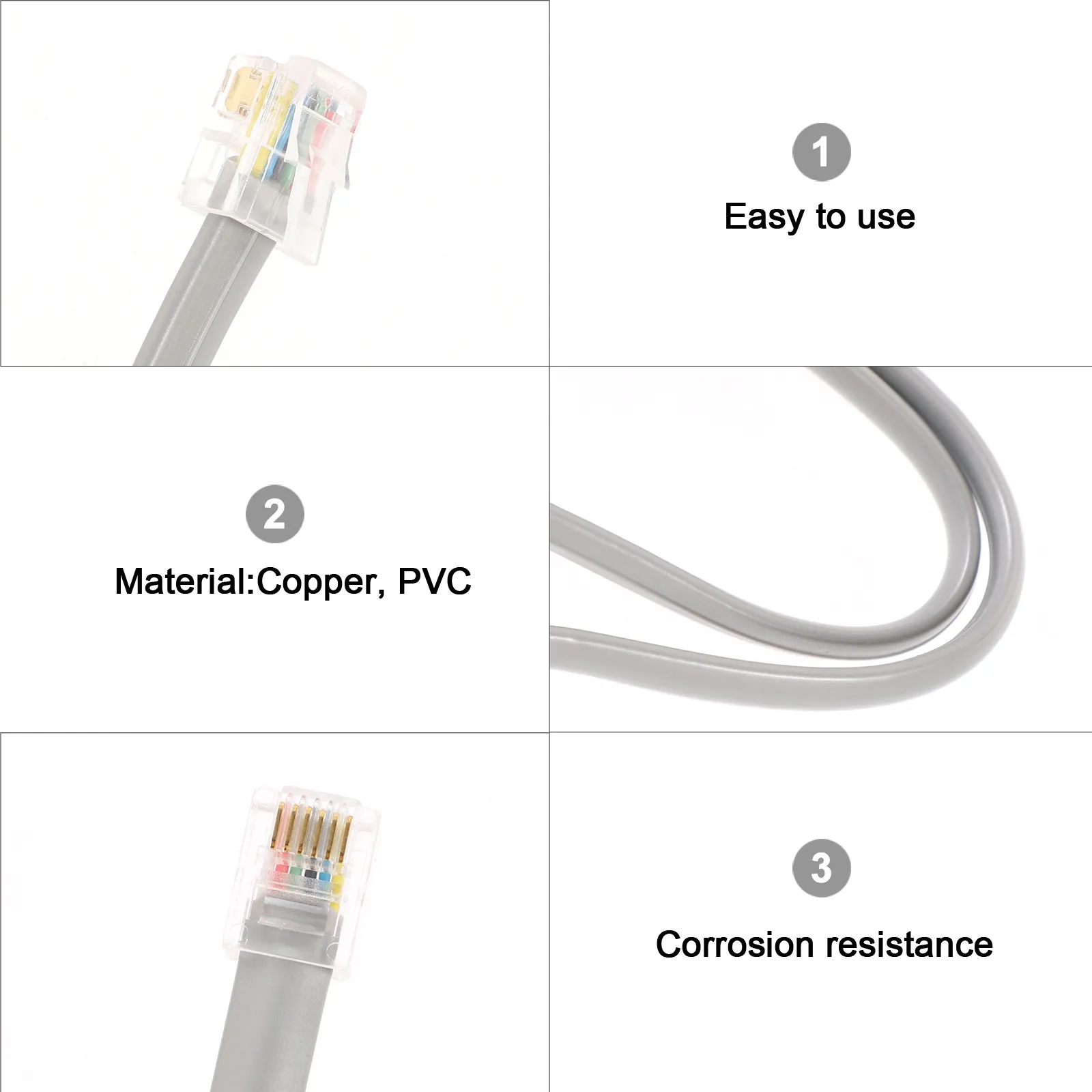 3pcs Landline Extension Copper Phone Cord Long PVC Phone Extension Cord Durable Smooth Calling Experience